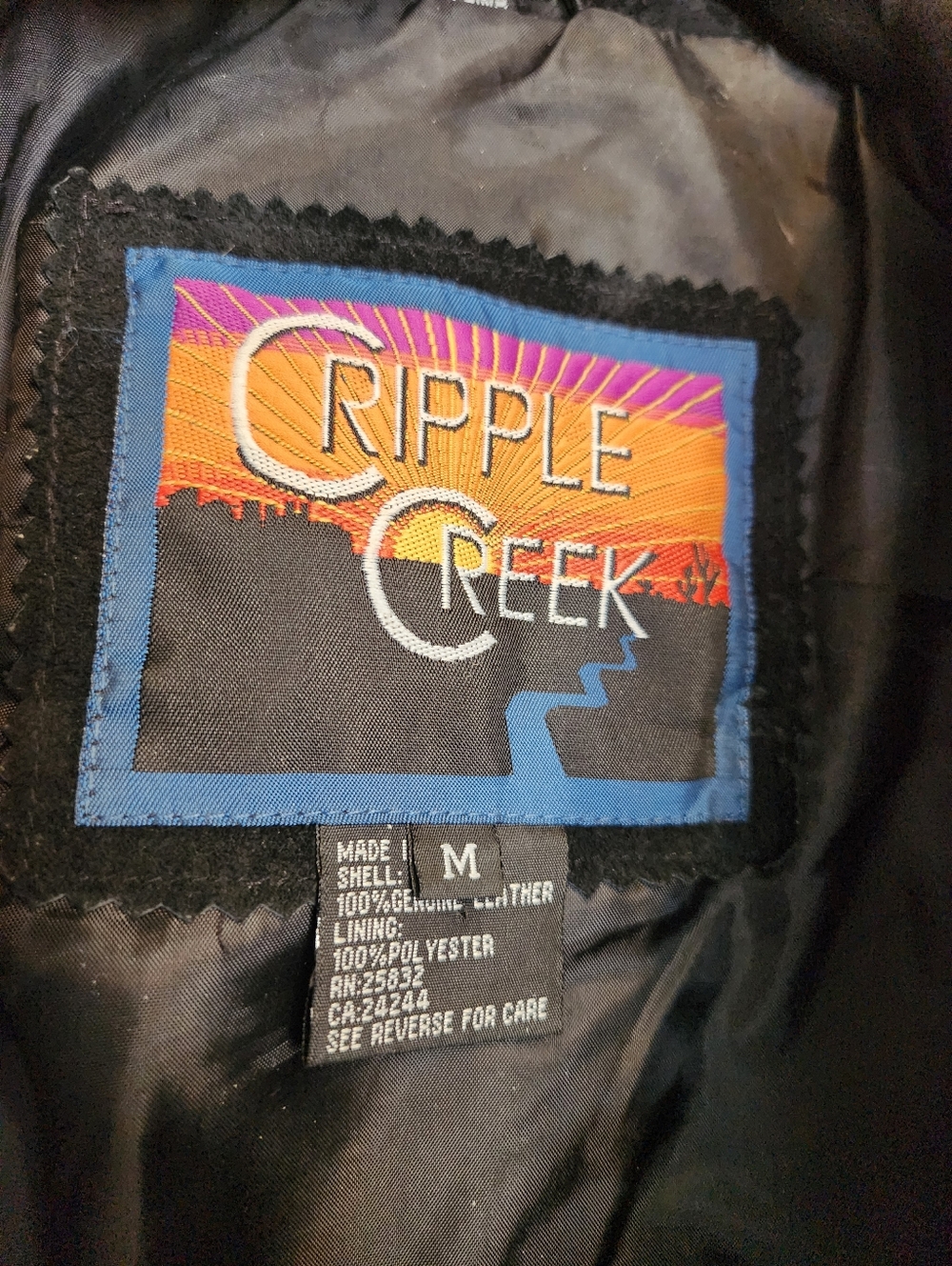 VINTAGE CRIPPLE CREEK BLACK SUEDE LEATHER WESTERN FRINGE BONE BEAD JACKET MEDIUM - Picture 8 of 14